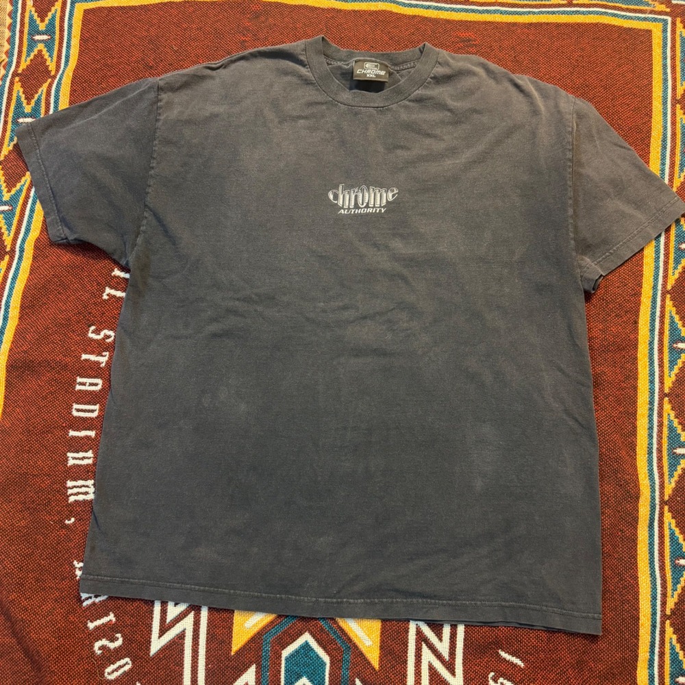 Vintage Chrome Authority Graphic T-Shirt XXL Faded Black Streetwear Y2K Tee